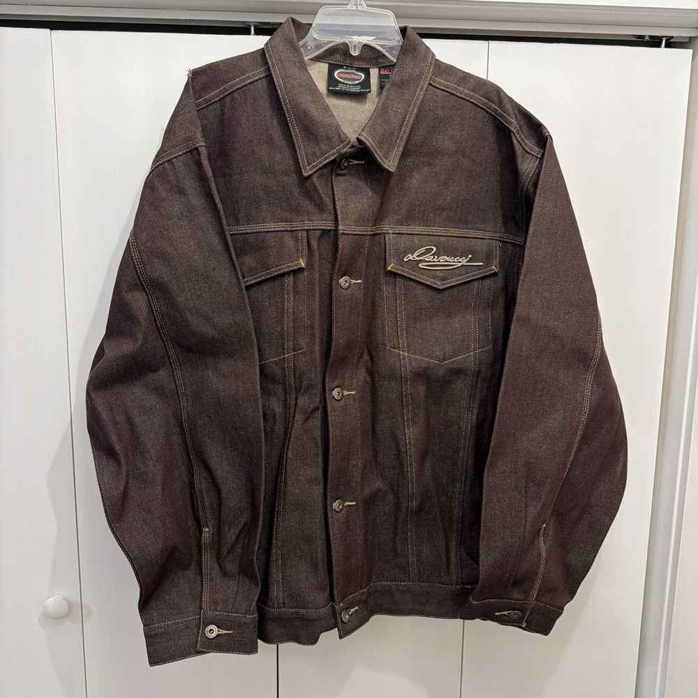 VTG Y2K Davoucci‎ BROWN Denim Jean Jacket Trucker Button Heavyweight Men's XXXL